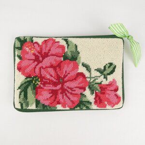 Stitch and Zip Purse Alice Petersen Hibiscus Needlepoint Eyeglass Coin Case